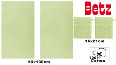 Betz 4-tlg. Handtuch-Set 100%Baumwolle Farbe grün 2 Handtücher 50x100 cm 2 Waschhandschuhe 16x21 cm