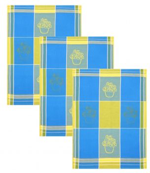 Betz 3 Pieces Tea Towel Set ITALY Design: HERBS 100% Cotton Colour: blue Size:50x70cm
