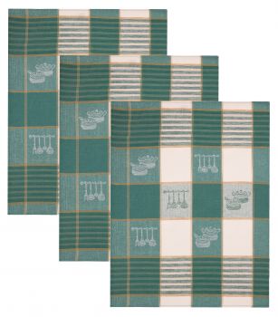 Betz Lot de 3 torchons en lin mélangé HUNGARY à motif CUISINE taille: 50x70 cm couleur vert