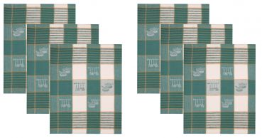 Betz Lot de 6 torchons en lin mélangé HUNGARY à motif CUISINE taille: 50x70 cm couleur vert