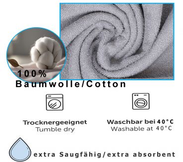 Betz 3er Hundehandtuch Mantel aus Baumwolle mit Klettverschluss – 100 % Baumwolle - Saugstark - Farbe Grau Größe XL