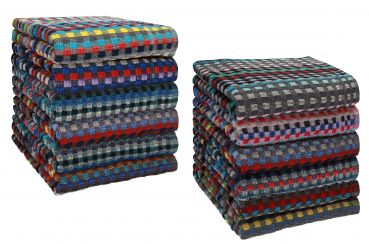 Betz Lot de 12 serviettes de travail HELGOLAND 50x90 cm 100% coton carreaux colorés