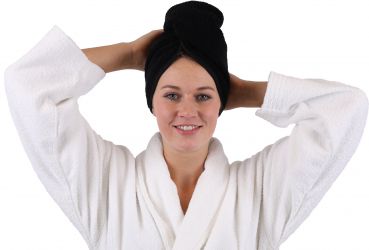 Betz Juego de 2 piezas de turbantes toalla para el pelo 100% algodón tejido de rizo de color negro