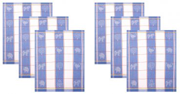 Betz Lot de 6 torchons en lin mélangé HUNGARY à motif ANIMAUX taille: 50x70 cm couleur bleu