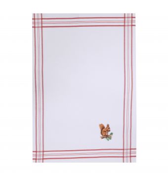 Betz Paños de cocina con estructura de gofre bordado con un motivo de ardilla 2 piezas 50x70cm 100% algodón blanco rojo