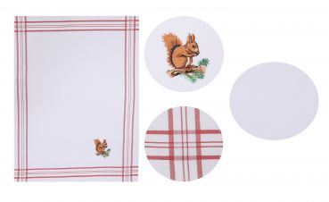 Betz Paños de cocina con estructura de gofre bordado con un motivo de ardilla 2 piezas 50x70cm 100% algodón blanco rojo