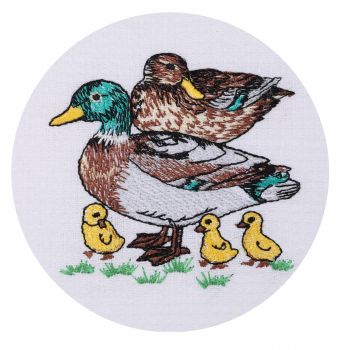 2 Piece Set Waffle Tea Towels blue, embroidered Motive: Ducks, Size: 50 x 70 cm