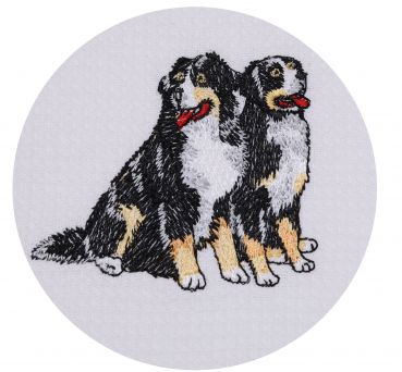 2 Piece Set Waffle Tea Towels red, embroidered Motive: Dogs, Size: 50 x 70 cm