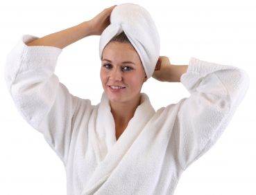 Betz Juego de 2 piezas de turbantes toalla para el pelo 100% algodón tejido de rizo de color blanco