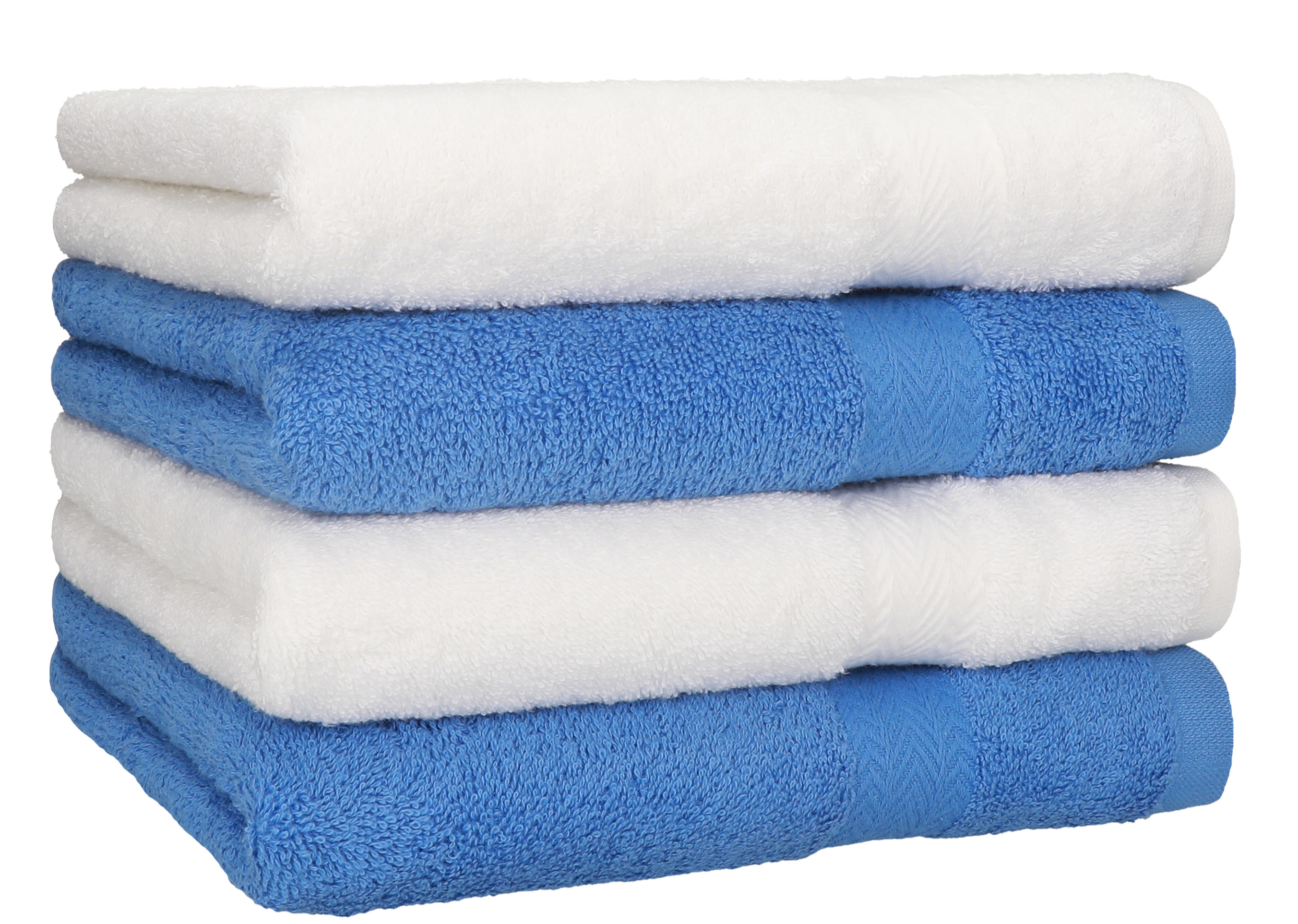 Set di 4 asciugamani di spugna Premium, colore bianco e azzurro, qualitÃ  470g/mÂ²