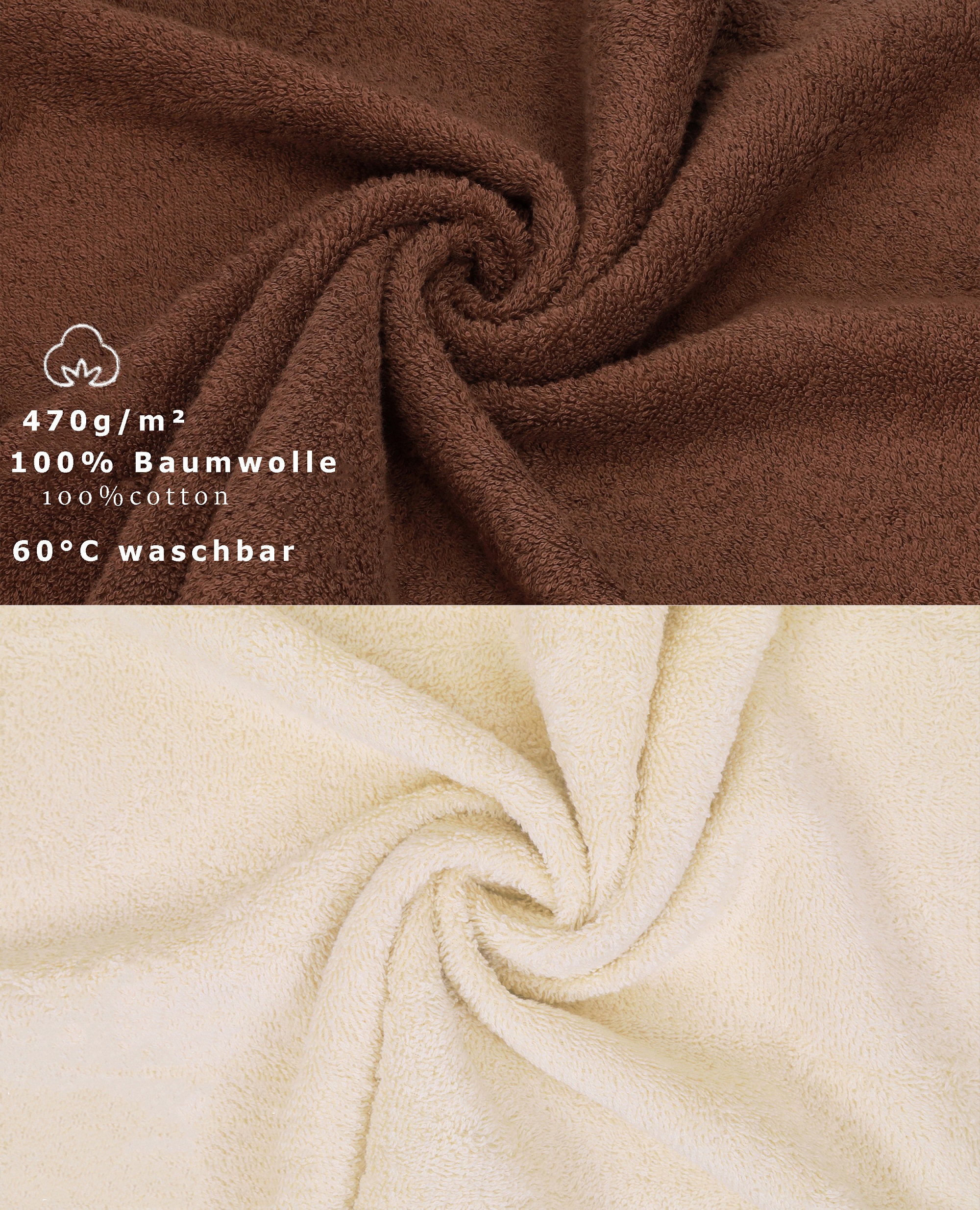 10 uds. Juego de toallas Classic – Premium , color: nuez y beige, 2 toallas  cara