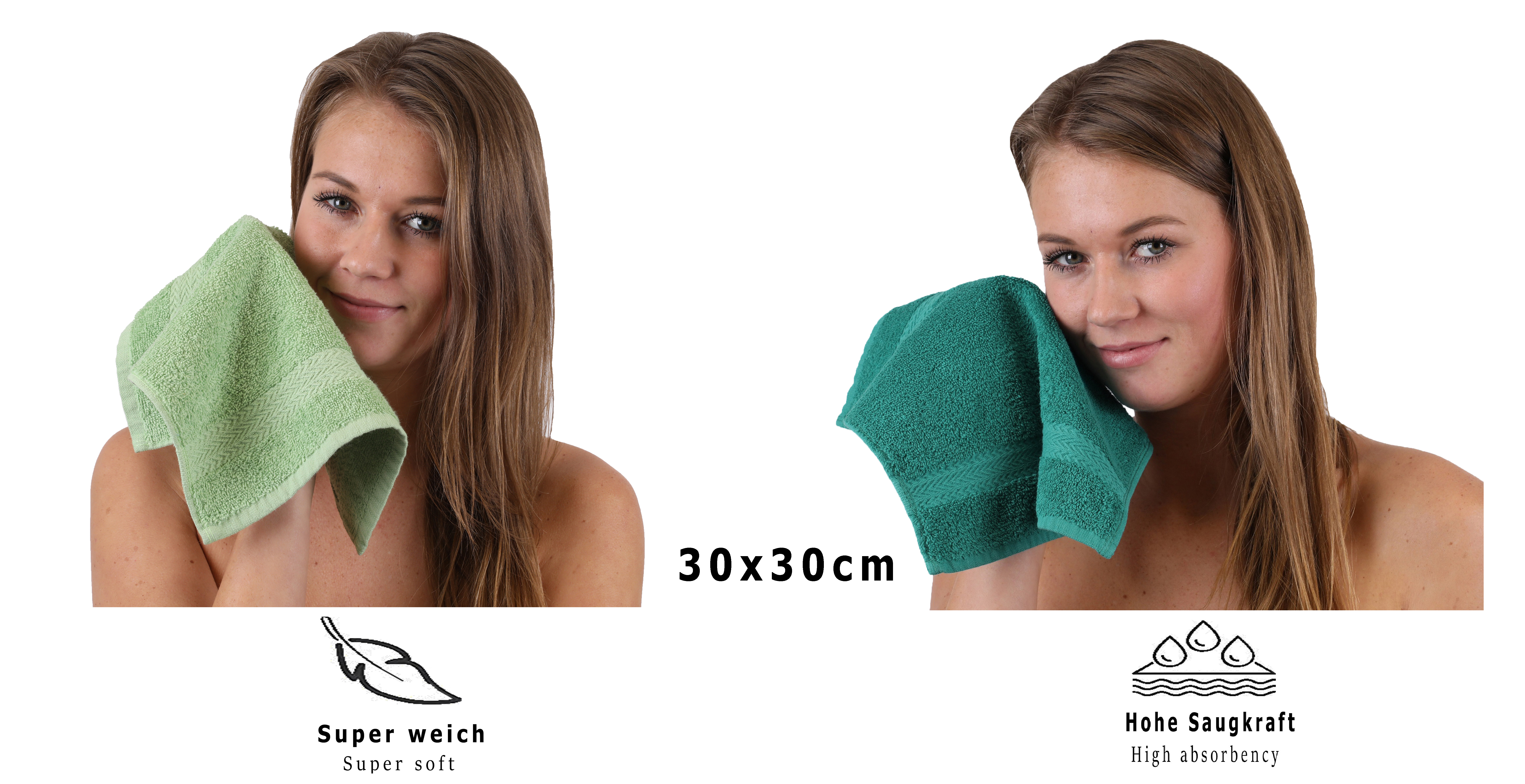 Betz Seiftücher-Set, 10 Stück Aus 100% Baumwolle, 30x30 Cm – Apfelgrün & Smaragdgrün