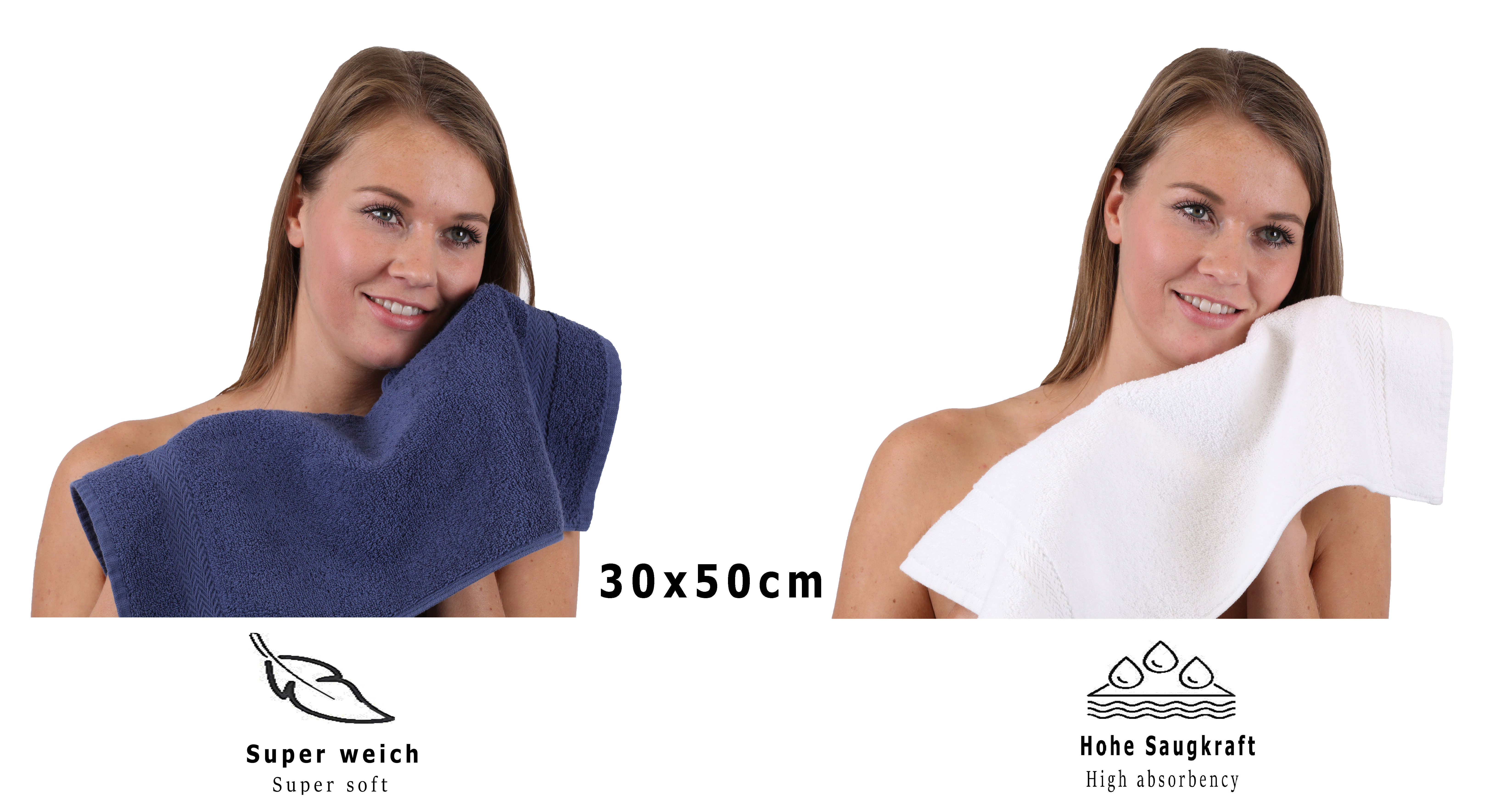 Set di 10 asciugamani per gli ospiti “Premium”, colore: blu  scuro e bianco