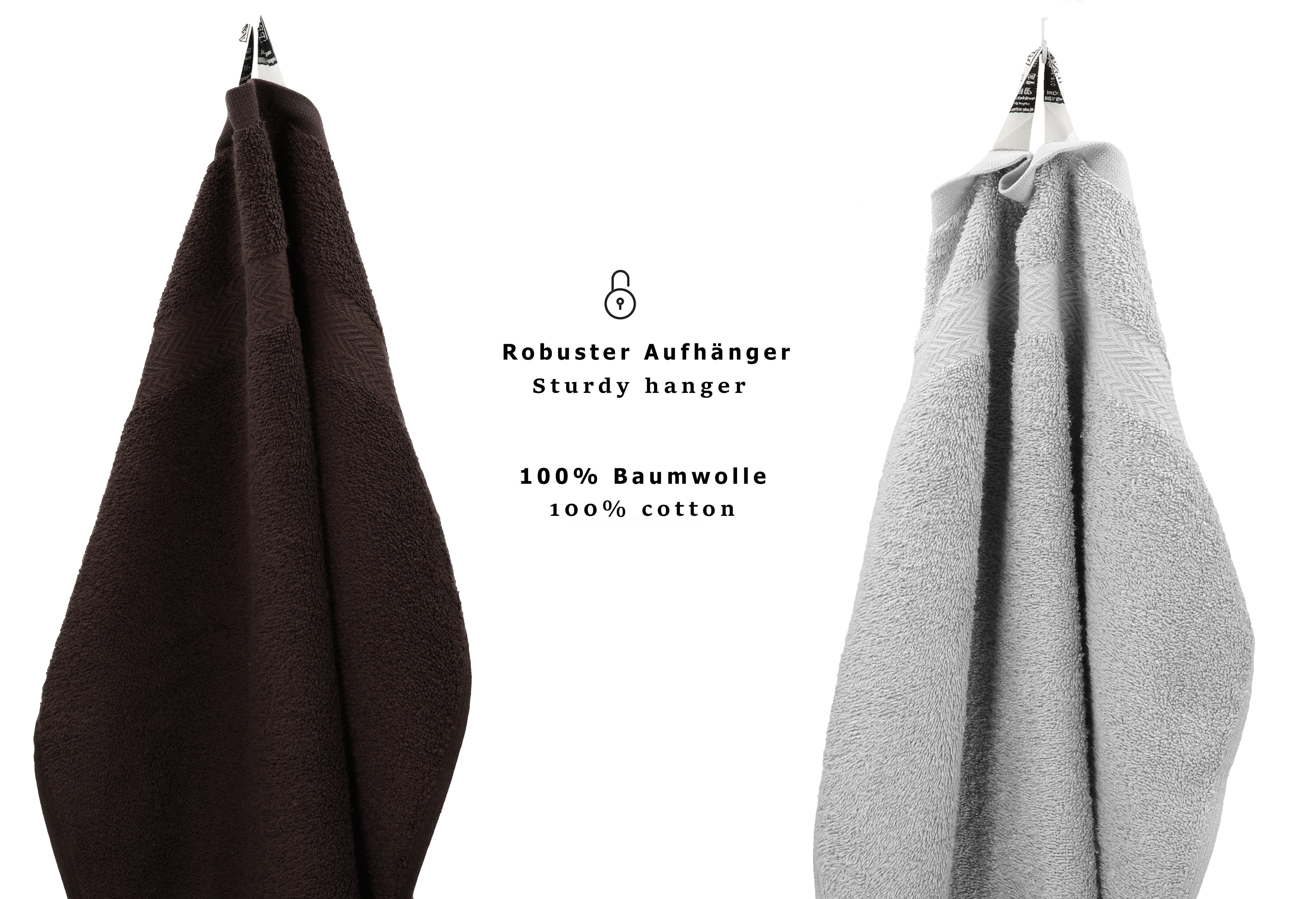 Betz 10-tlg. Handtuch-Set PREMIUM 100%Baumwolle 2 Duschtücher 4 Handtücher 2 Gästetücher 2 Waschhandschuhe Farbe Silber Grau & Dunkel Braun|Handtücher & Heimtextilien