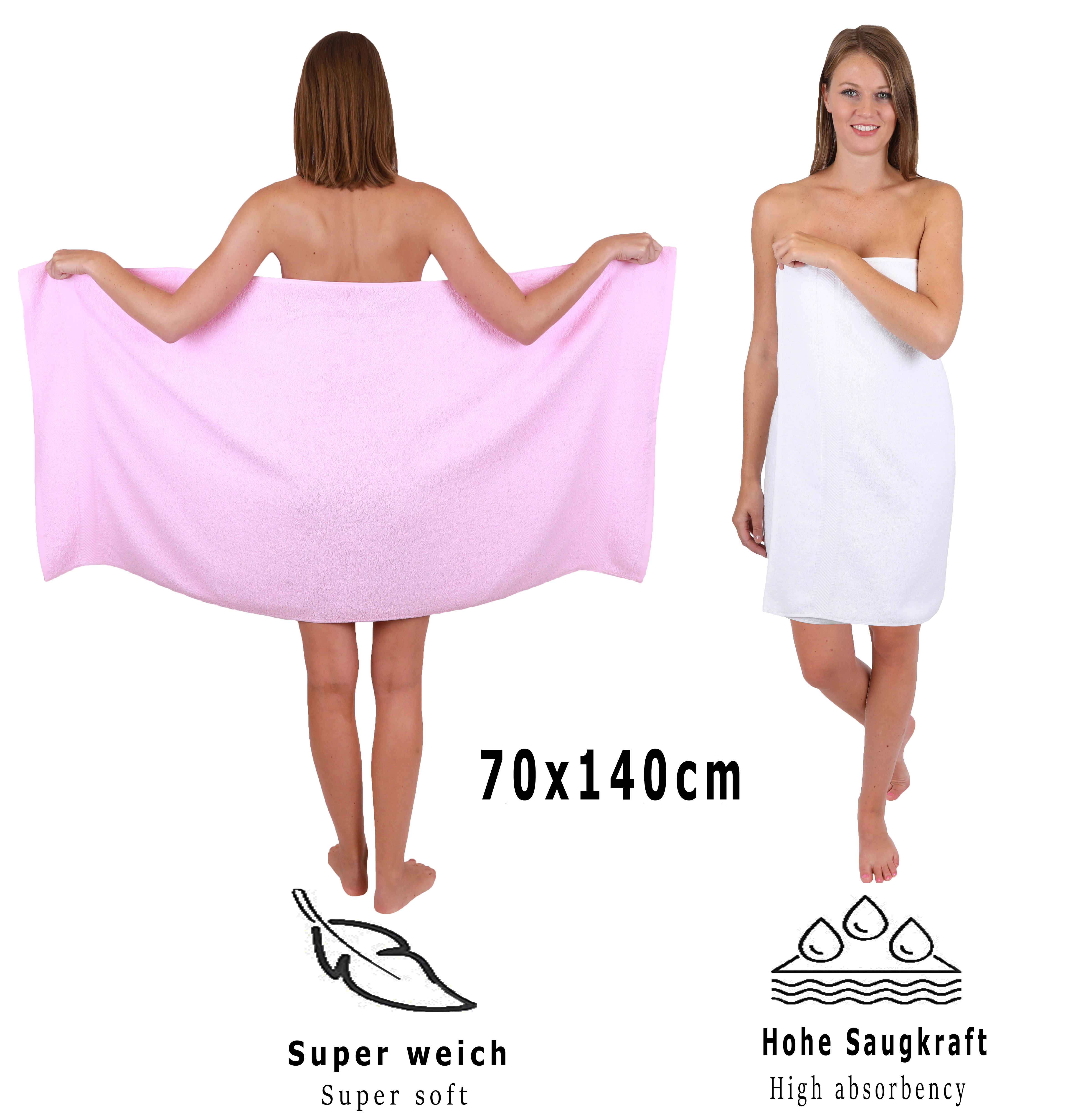 Betz 12-tlg. Handtuch-Set PALERMO 100% Baumwolle 2 Liegetücher 4 Handtücher 2 Gästetücher 2 Seiftücher 2 Waschhandschuhe Farbe rosé und weiß|Handtücher & Heimtextilien