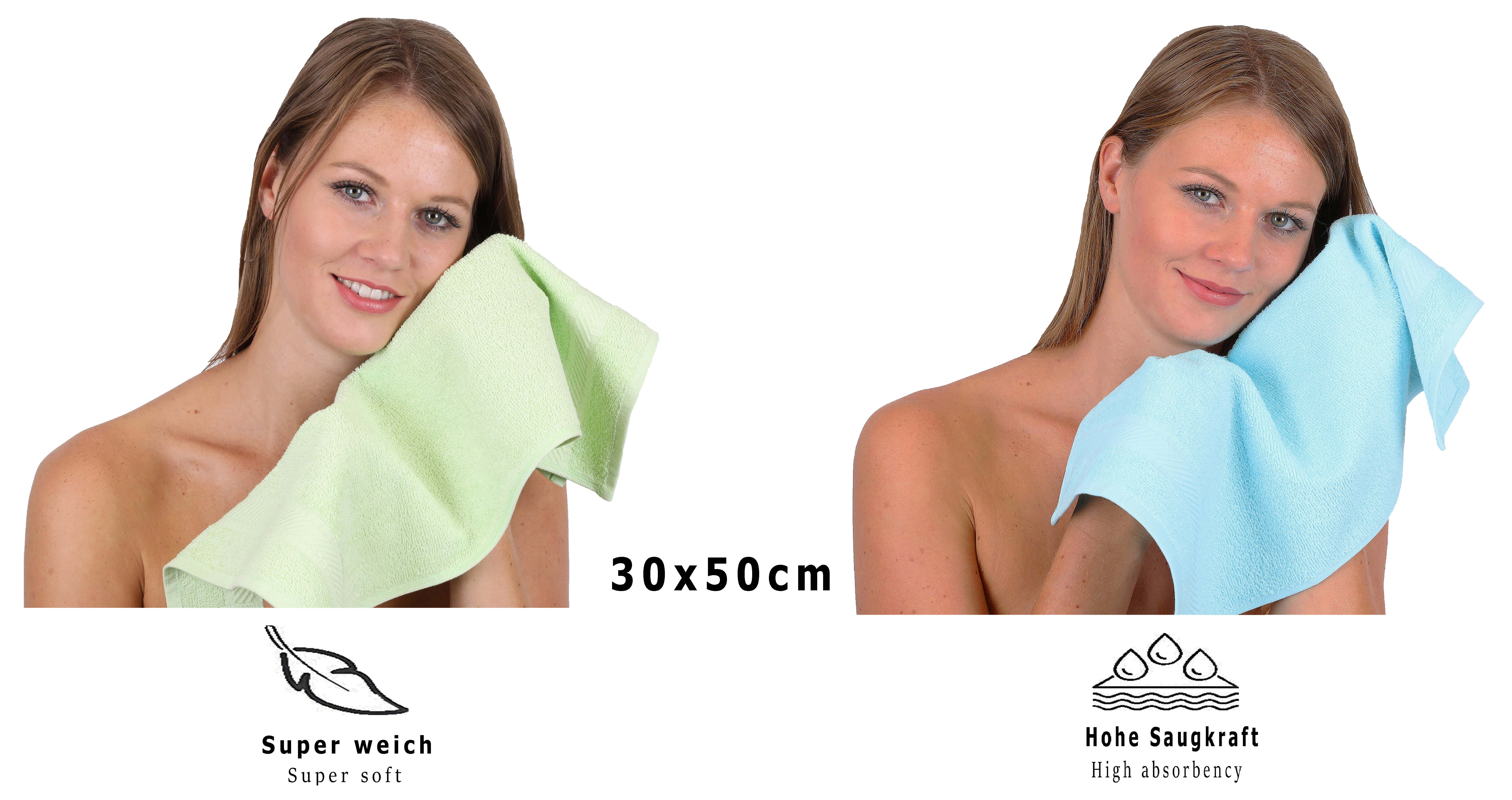Betz 12 Stück Gästehandtücher PALERMO 100%Baumwolle Größe 30x50 cm Farbe grün und türkis|Handtücher & Heimtextilien