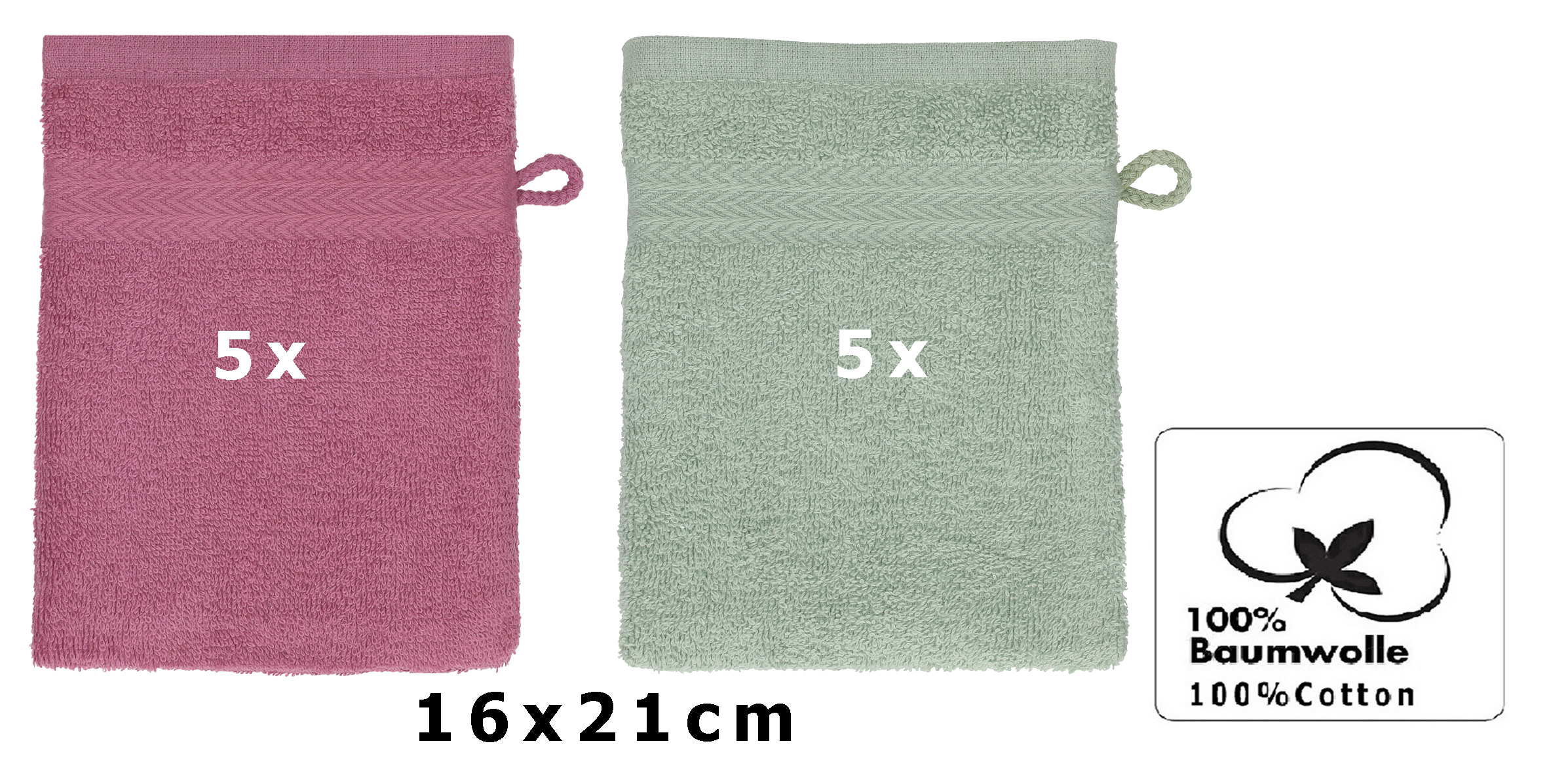 PREMIUM 16x21 - Stück Baumwolle Betz Waschlappen Set cm Waschhandschuhe beere 100% 10 Farbe heugrün