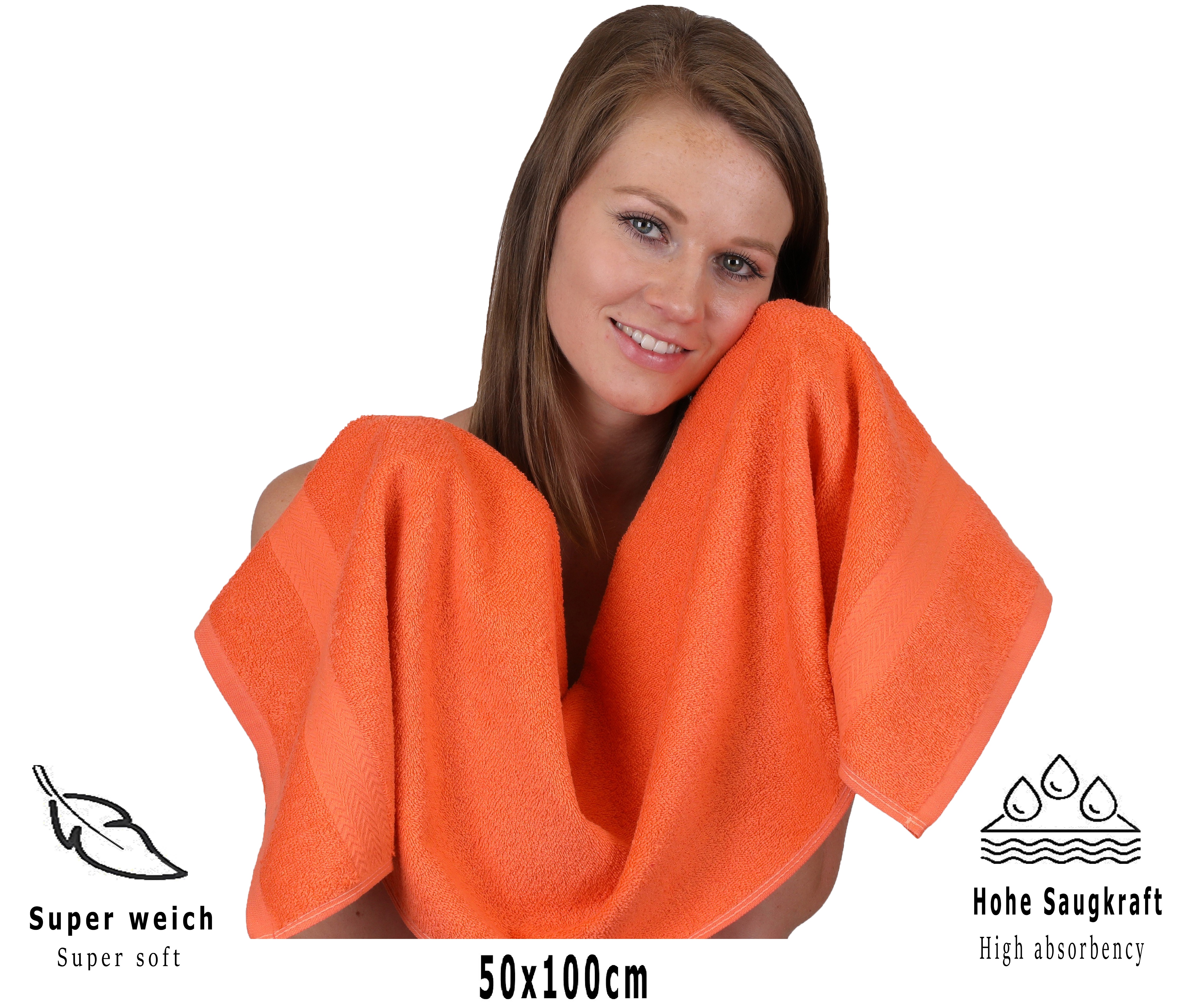 Betz 10 toallas de lavabo PREMIUM 100% algodÃ³n tamaÃ±o 50 x100 cm color  naranja sanguineo