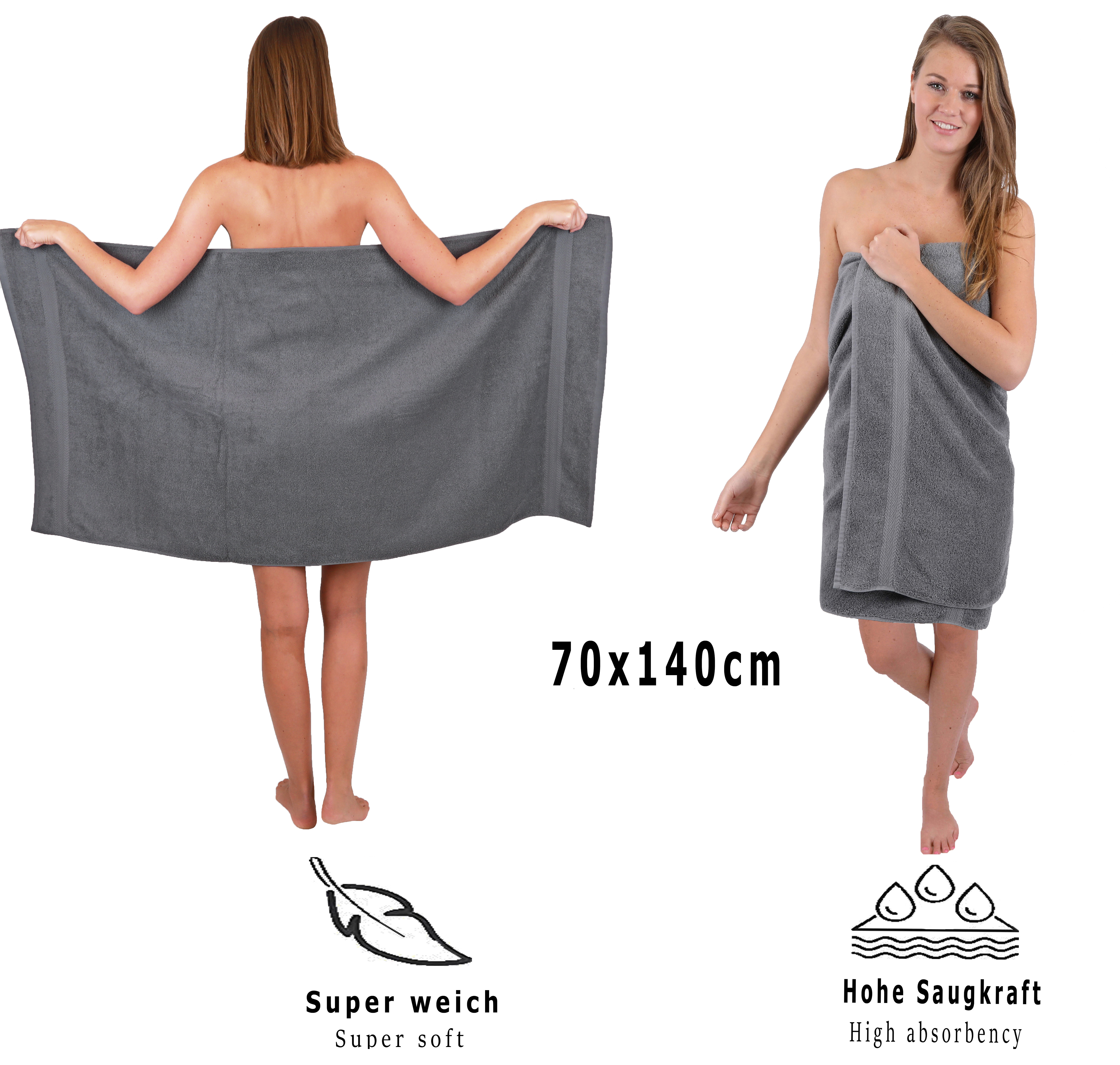Betz Set di 6 asciugamani da doccia 70 x 140 PREMIUM 100% cotone colore  antracite