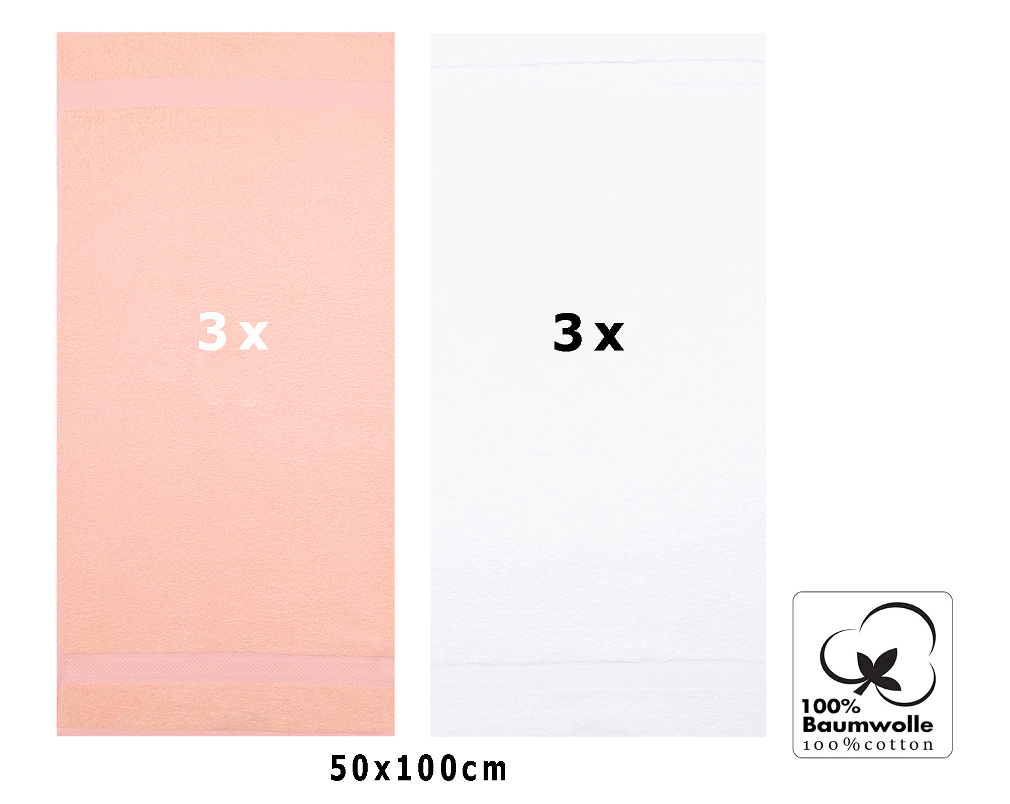6 piece Hand Towel Set PALERMO Colour: white & apricot Size: 50x100 cm by  Betz