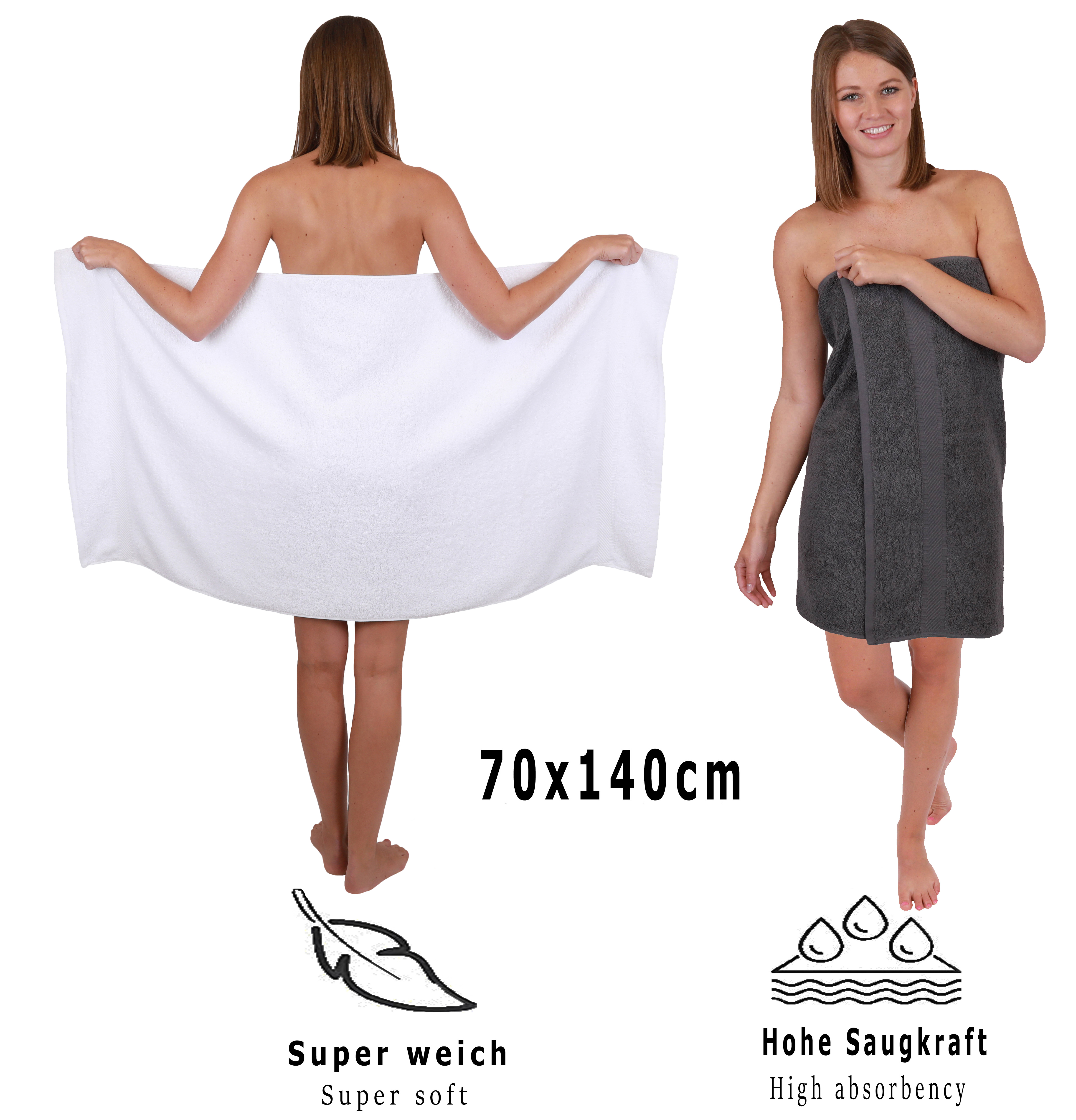 4 piece Bath Towel Set PALERMO Colour: white & anthracite grey