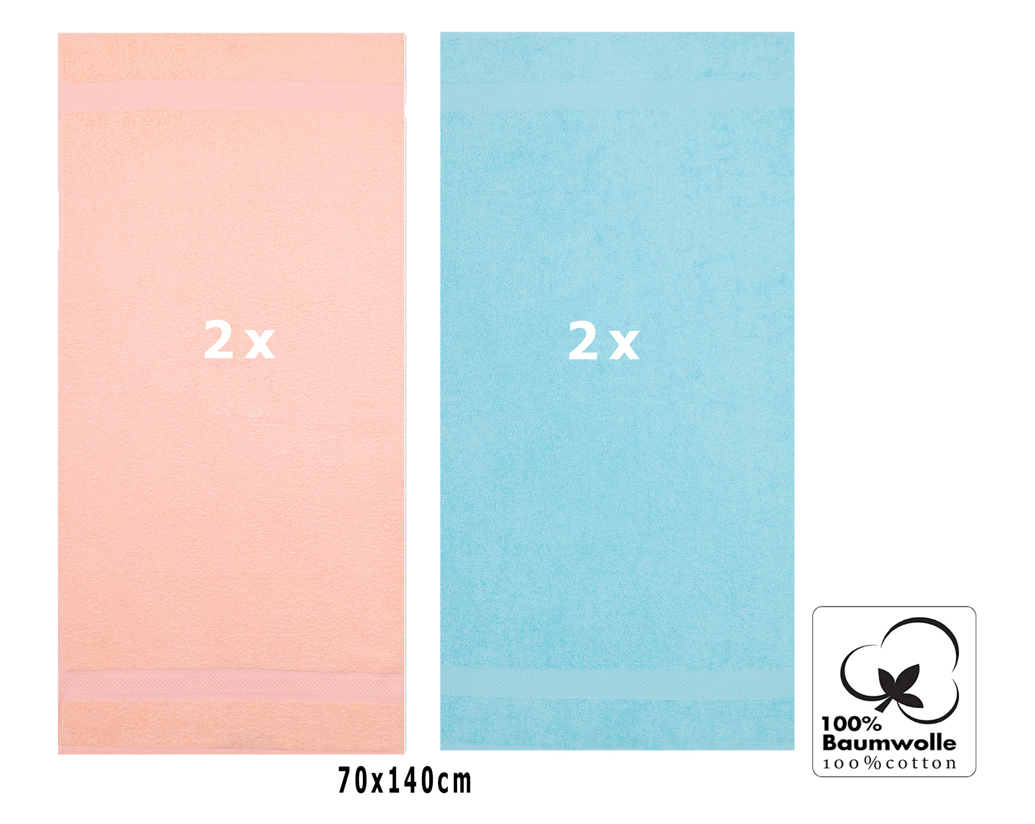 4 piece Bath Towel Set PALERMO Colour: apricot & turquoise Size: 70x140 cm  by Betz