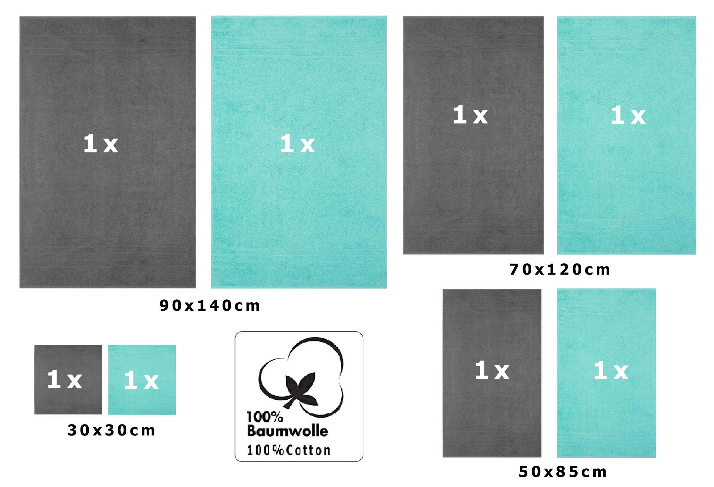 Baumwolle 2 DELUXE 2 Badetücher Handtuch-Set 2 2 8-tlg. 100% Handtücher Betz Duschtücher