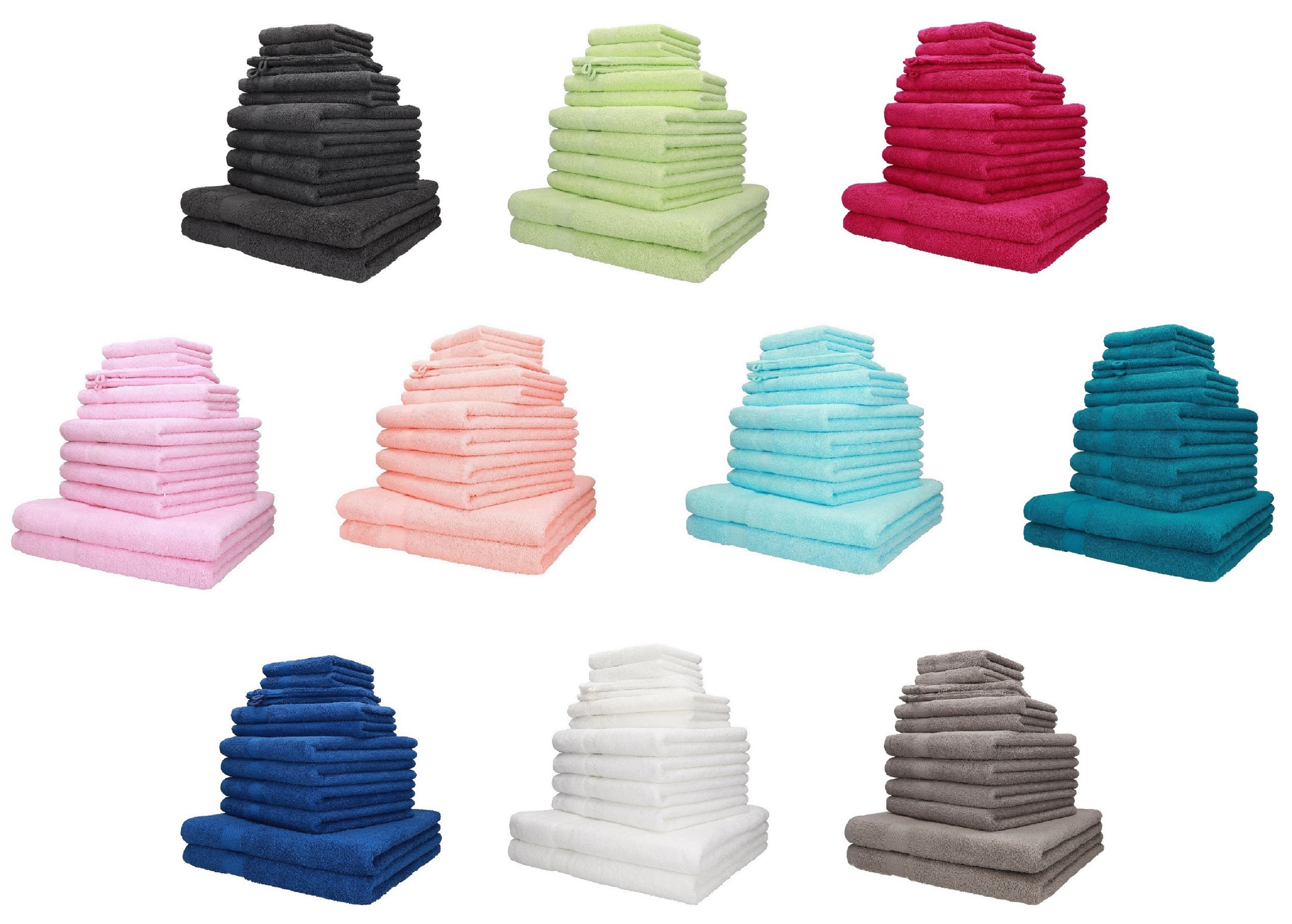 Betz 12-TLG Handtuch Set Premium 100% Baumwolle 2 Duschtücher 4 Handtücher 2 Gästetücher 2 Seiftücher 2 Waschhandschuhe Farbe Graphit grau/Ocean