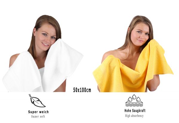 Betz Juego de seis piezas de toallas PREMIUM 2 toallas de baño (70x140cm), 4 toallas (50x100cm) de color amarillo y blanco