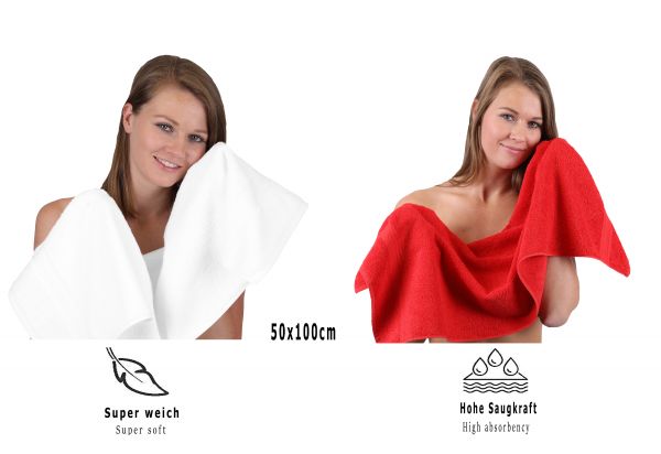 Betz Juego de seis piezas de toalla PREMIUM 2 toallas de baño (70x140cm) y 4 toallas (50x100cm) de color rojo y blanco