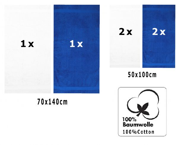 Betz 6-tlg. Handtuch-Set PREMIUM 100% Baumwolle 2 Duschtücher 4 Handtücher Farbe blau und weiß