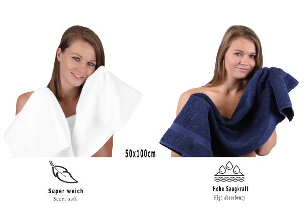 Betz 6-tlg. Handtuch-Set PREMIUM 100% Baumwolle 2 Duschtücher 4 Handtücher Farbe dunkelblau und weiß