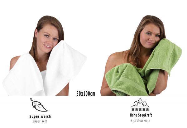 Betz 6-tlg. Handtuch-Set PREMIUM 100% Baumwolle 2 Duschtücher 4 Handtücher Farbe weiß und apfelgrün
