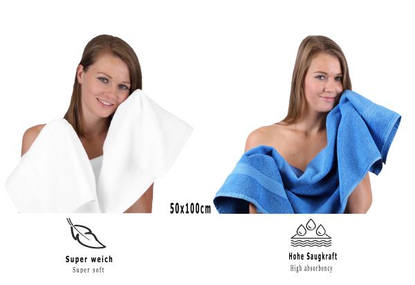 TODAY Lot de 6 serviettes de bain - Bleu et blanc - 100 % coton