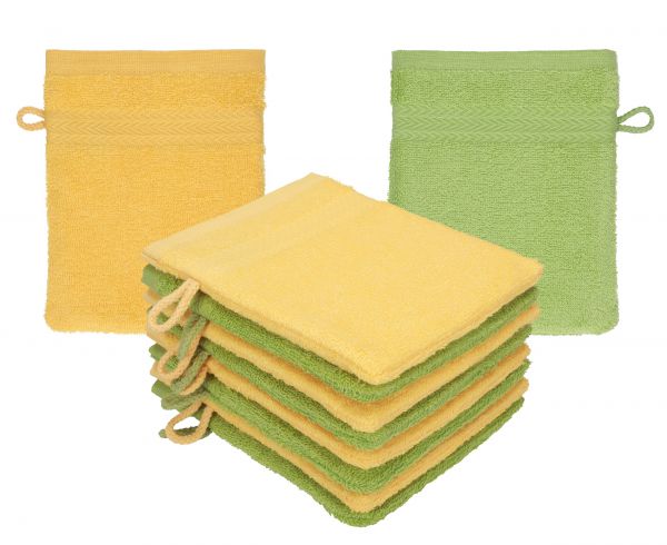 Betz 10 Stück Waschhandschuhe PREMIUM 100% Baumwolle Waschlappen Set 16x21 cm Farbe honiggelb - avocadogrün