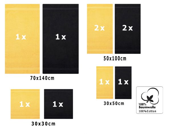 Betz Lot de 10 serviettes Classic - Premium, 2 débarbouillettes, 2 serviettes d'invité, 4 serviettes de toilette, 2 serviettes de bain jaune et noir
