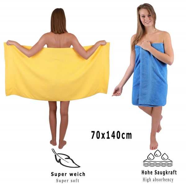 Betz Juego de 10 toallas CLASSIC 100% algodón 2 toallas de baño 4 toallas de lavabo 2 toallas de tocador 2 toallas faciales amarillo y azul celeste