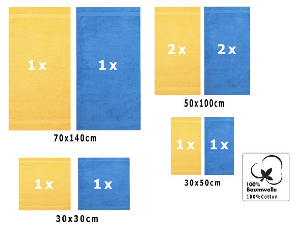 Betz 10 Piece Towel Set CLASSIC 100% Cotton 2 Bath Towels 4 Hand Towels 2 Guest Towels 2 Face Cloths Colour: yellow & light blue
