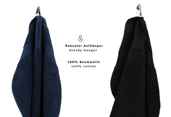 Betz 10-tlg. Handtuch-Set CLASSIC 100% Baumwolle 2 Duschtücher 4 Handtücher 2 Gästetücher 2 Seiftücher Farbe dunkelblau und schwarz