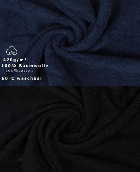 Betz 10-tlg. Handtuch-Set CLASSIC 100% Baumwolle 2 Duschtücher 4 Handtücher 2 Gästetücher 2 Seiftücher Farbe dunkelblau und schwarz