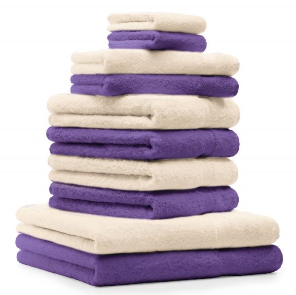 Lot de 10 serviettes "Classic" - Premium, 2 débarbouillettes, 2 serviettes d'invité, 4 serviettes de toilette, 2 serviettes de bain violet et beige de Betz