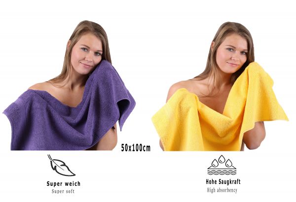 Betz 10-tlg. Handtuch-Set CLASSIC 100% Baumwolle 2 Duschtücher 4 Handtücher 2 Gästetücher 2 Seiftücher Farbe lila und gelb