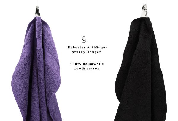 Betz 10-tlg. Handtuch-Set CLASSIC 100% Baumwolle 2 Duschtücher 4 Handtücher 2 Gästetücher 2 Seiftücher Farbe lila und schwarz
