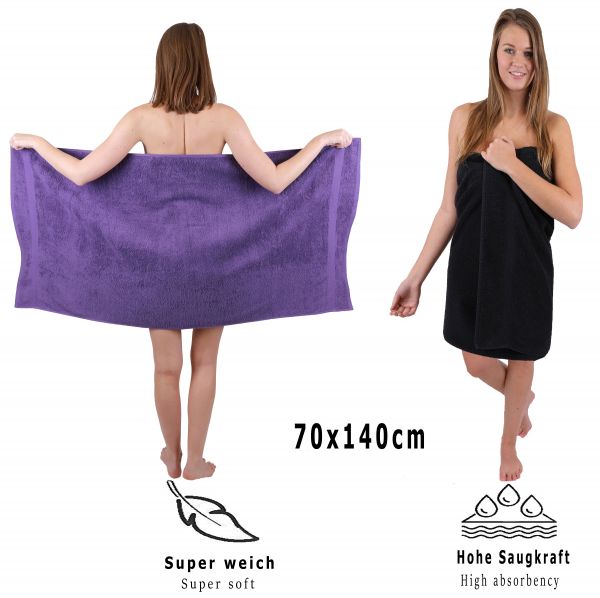 Betz 10 Piece Towel Set CLASSIC 100% Cotton 2 Bath Towels 4 Hand Towels 2 Guest Towels 2 Face Cloths Colour: purple & black