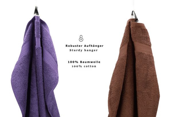 Betz Set di 10 asciugamani Classic-Premium 2 lavette 2 asciugamani per ospiti 4 asciugamani 2 asciugamani da doccia 100 % cotone colore lilla e marrone noce