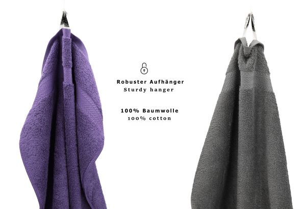 Betz 10 Piece Towel Set CLASSIC 100% Cotton 2 Bath Towels 4 Hand Towels 2 Guest Towels 2 Face Cloths Colour: purple violet & anthracite grey