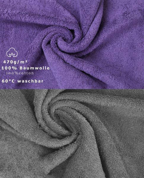 Betz 10 Piece Towel Set CLASSIC 100% Cotton 2 Bath Towels 4 Hand Towels 2 Guest Towels 2 Face Cloths Colour: purple violet & anthracite grey