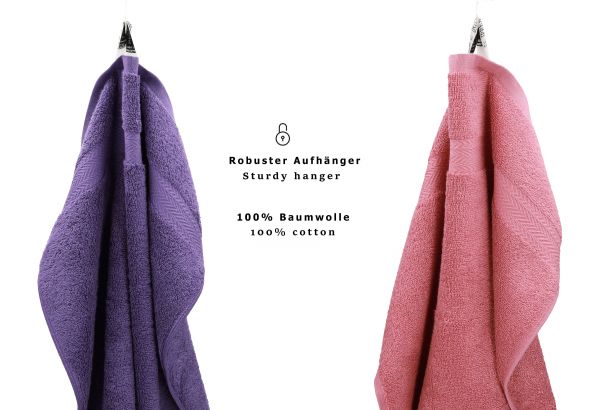 Betz 10-tlg. Handtuch-Set CLASSIC 100%Baumwolle 2 Duschtücher 4 Handtücher 2 Gästetücher 2 Seiftücher Farbe lila und altrosa