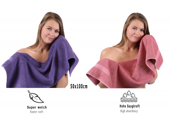 Betz 10 Piece Towel Set CLASSIC 100% Cotton 2 Bath Towels 4 Hand Towels 2 Guest Towels 2 Face Cloths Colour: purple & old rose