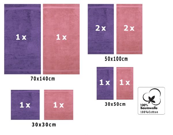 Betz 10 Piece Towel Set CLASSIC 100% Cotton 2 Bath Towels 4 Hand Towels 2 Guest Towels 2 Face Cloths Colour: purple & old rose